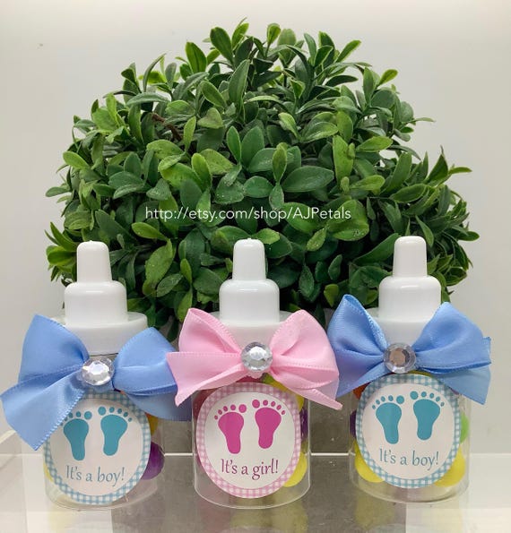 Baby Shower Bottle Favors: Pink or Blue Decorations, Set of 24