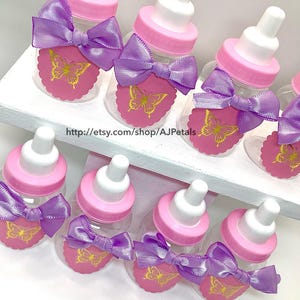 Mini botellas rosas con diseño de mariposas para baby shower - Juego de 24 imagen 5
