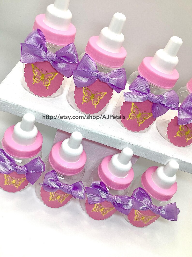 Mini botellas rosas con diseño de mariposas para baby shower - Juego de 24 imagen 5