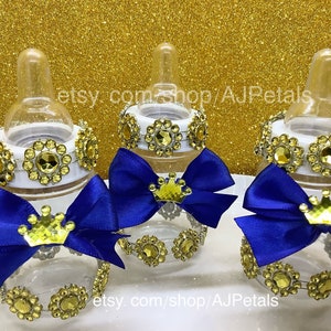 24 Royal baby shower bottles|Royal prince baby shower|Royal blue/gold baby shower|Little prince birthday favors|Royal baby shower favors