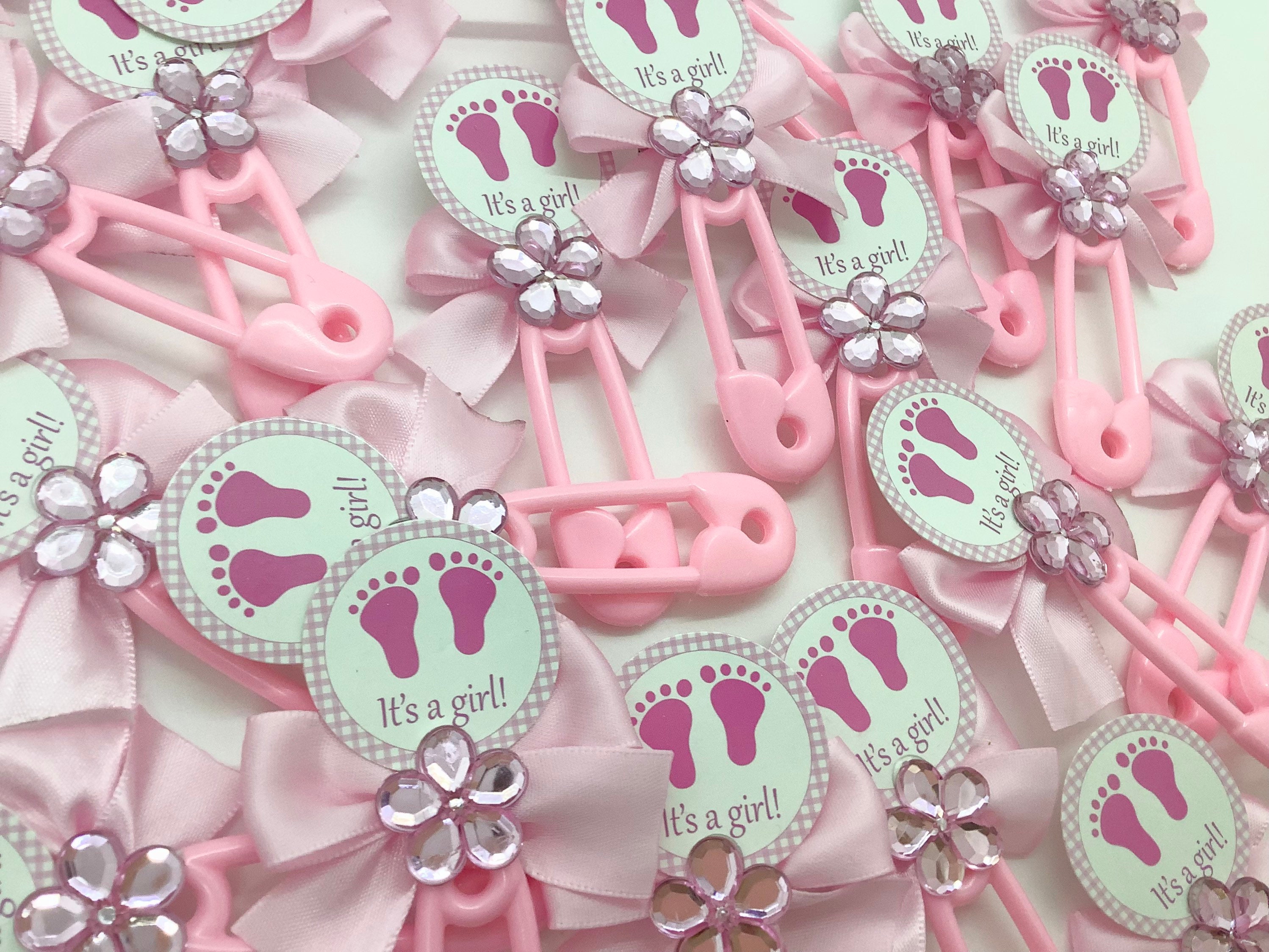 It's a girl baby shower candy safety pin wrapping paper