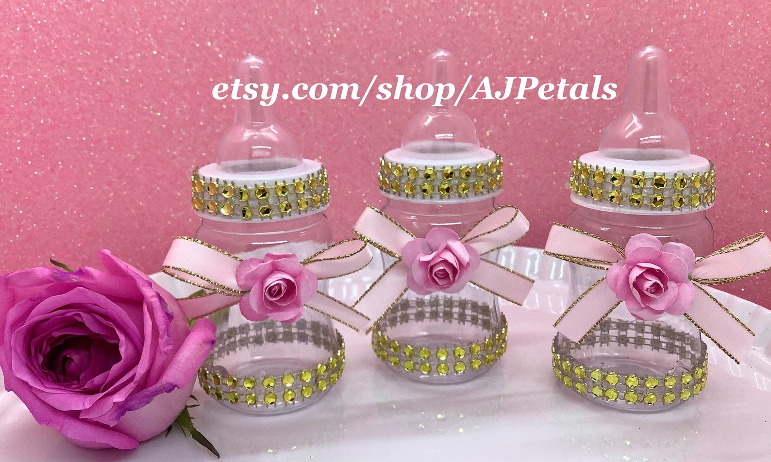 24 Pink and Silver Baby Shower Bottlespink and Gold Baby Etsy