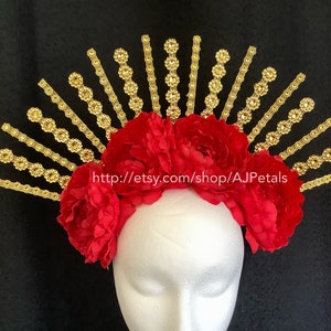 Day Of The Dead Headband/Halloween Floral Headband/Peonies Crown/Catrina flower crown/Red Flower Crown/Mexican Flower Crown