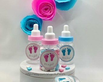 Recuerdos para biberones de baby shower: Decoraciones rosas o azules, juego de 24