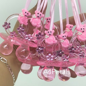 Teddy Bear Pacifier Necklace: Baby Shower Favors, Pink or Blue (24 pc)