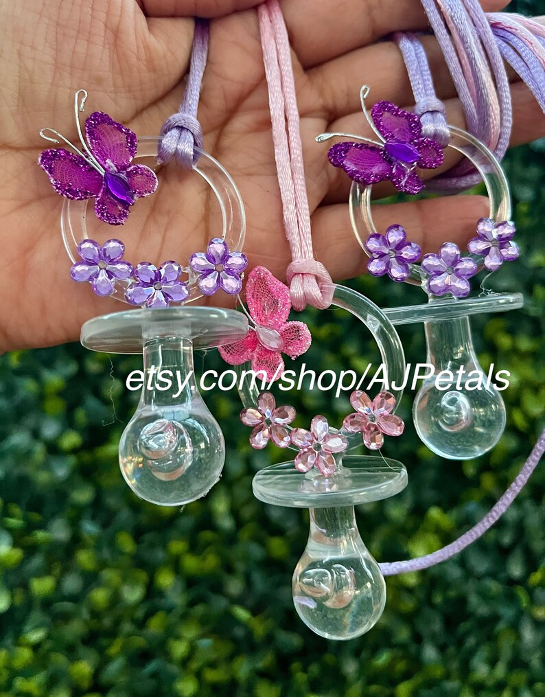 24 Pink Butterfly Game Pacifiersbutterfly Baby Shower Etsy