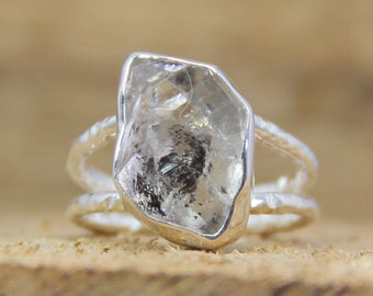 Herkimer diamond ring, april birthstone ring, statement ring, handmade ring, 925 sterling silver, birthday gift, custom band colour,