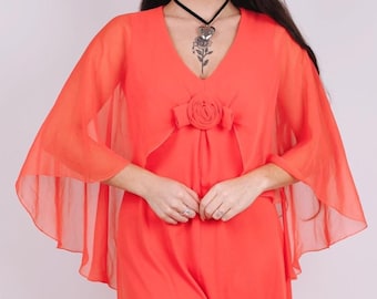 vintage 70's pink chiffon cape dress