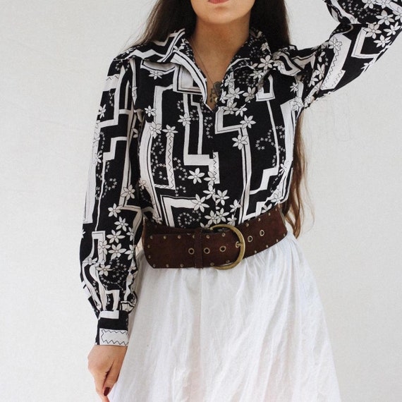 vintage 70’s hippie floral barkcloth blouse - image 4