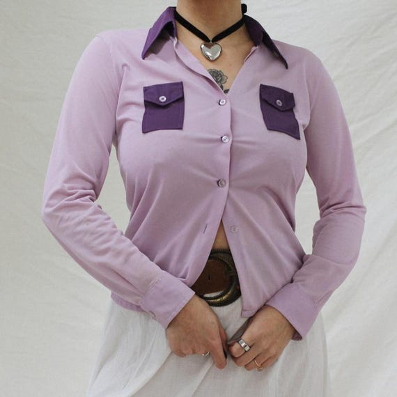 vintage 70’s purple dagger collar blouse - image 1