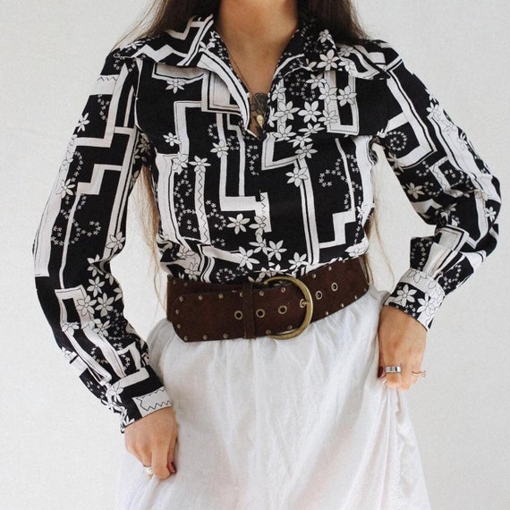 vintage 70’s hippie floral barkcloth blouse - image 1