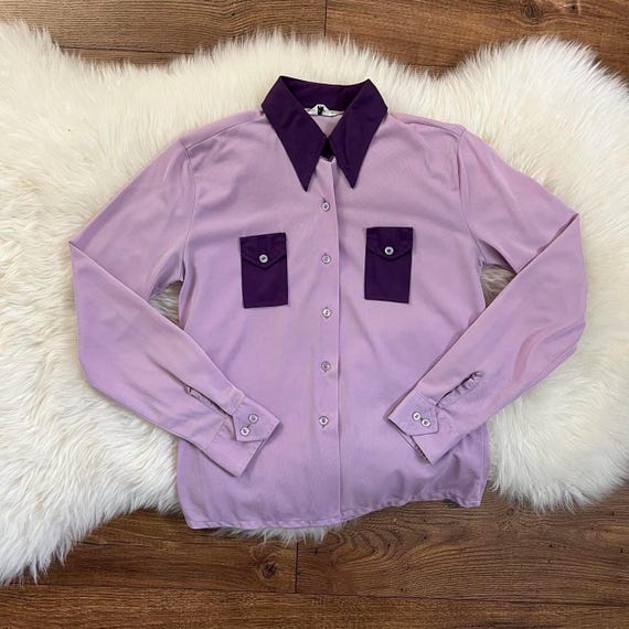 vintage 70’s purple dagger collar blouse - image 4