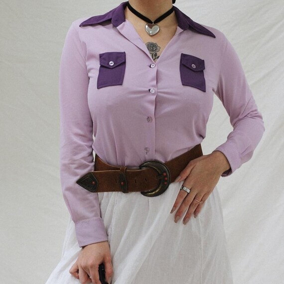 vintage 70’s purple dagger collar blouse - image 2