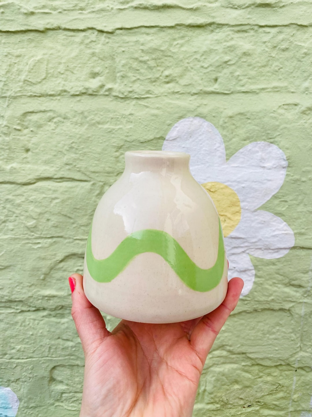 Handmade Ceramic Small Vase - Wheel Thrown White Stoneware Clay - Green ...
