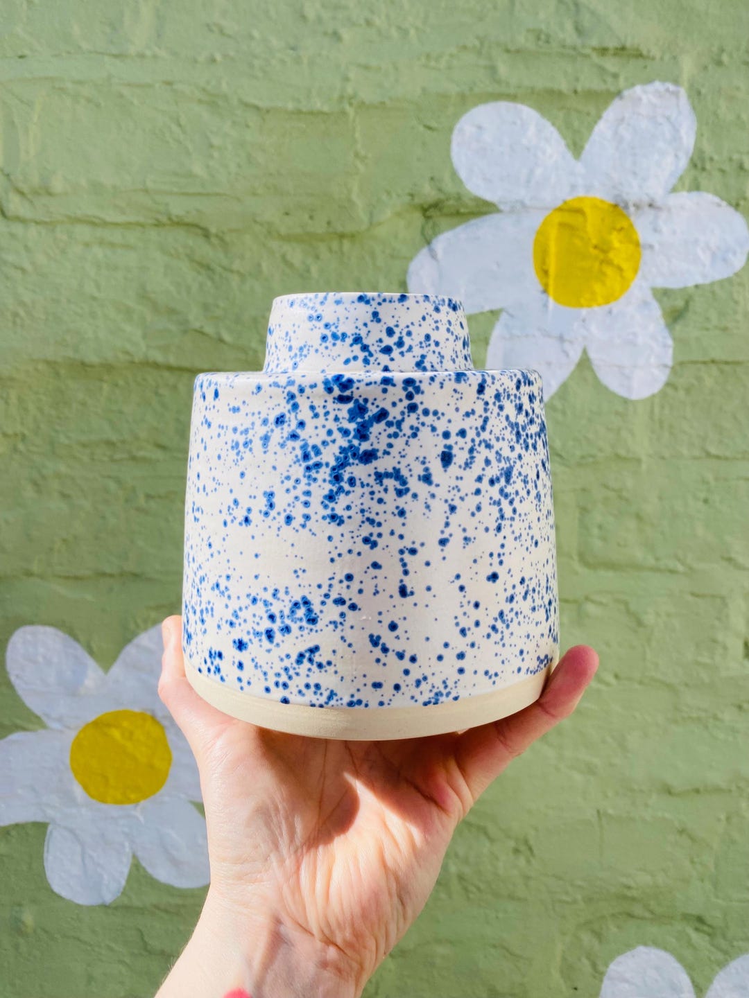 Handmade Ceramic Vase - Wheel Thrown White Stoneware Clay - Blue and ...