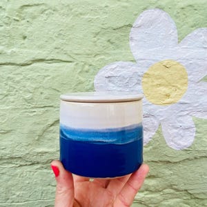 ceramic butter crock / French butter dish / butter bell - blue & white seaside glaze - handmade - perfect gift