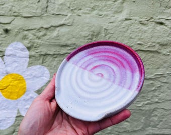 Handmade Ceramic Spoon Rest: Reactive Pink and white Glaze