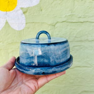 Handmade Ceramic Butter Dish - Reactive blue Glaze. Wheel thrown stoneware clay