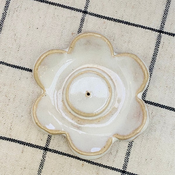 Handmade ceramic flower incense holder - white glaze - unusual - cute joss stick holder
