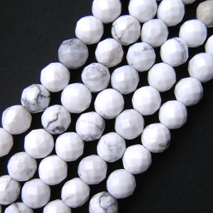 Natural Howlite Beads, 8mm Beads, 6mm Beads, Faceted Beads, Howlite Beads, White Howlite, 8mm Gemstone Beads, Faceted Gemstone, 8mm Howlite