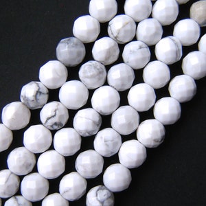 Natural Howlite Beads, 8mm Beads, 6mm Beads, Faceted Beads, Howlite Beads, White Howlite, 8mm Gemstone Beads, Faceted Gemstone, 8mm Howlite image 1