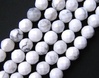 Natural Howlite Beads, 8mm Beads, 6mm Beads, Faceted Beads, Howlite Beads, White Howlite, 8mm Gemstone Beads, Faceted Gemstone, 8mm Howlite