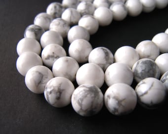 Howlite Beads, White Howlite Beads, 6mm Round Beads, 6mm Round Gemstones, 8mm Round Beads, 8mm Round Gemstones, Natural White Howlite