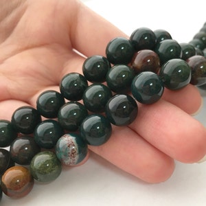 Bloodstone Beads, 8mm Beads, Blood Stone, Green Beads, Heliotrope, Dark Green, Green Gemstone, Bloodstone Gemstone Beads, Protection Stones image 4