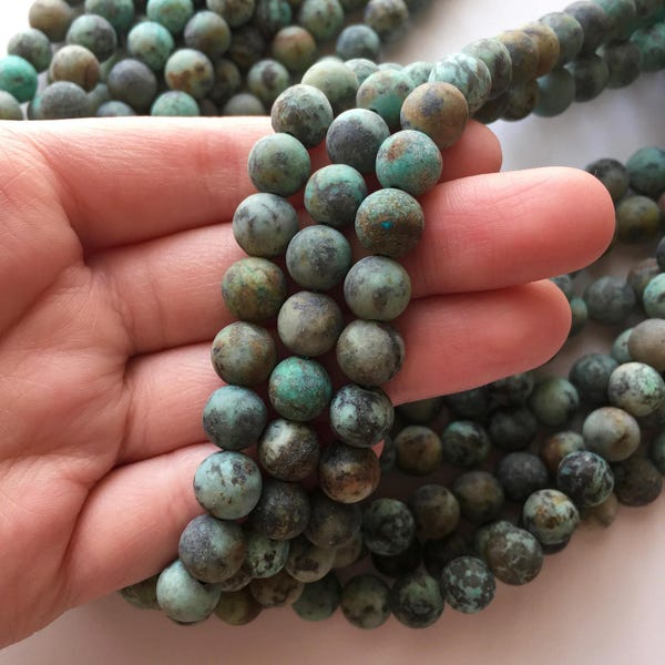 African Turquoise, Matte Beads, 8mm Beads, Gemstone Beads, Frosted Beads, 8mm Gemstone Beads, African Turquoise Beads, Blue Green Beads