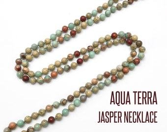 Aqua Terra Jasper Necklace, Beaded Necklace, Beaded Necklaces For Women, Gemstone Necklace Beaded, Jasper Necklace, Hand Knotted Necklace