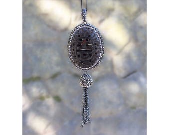 Tassel Pendant, 1pc, Antique Jade Pendant, Oval Pendant, Necklace Pendant, Pendant With Tassels, Jade Pendant Carved, Rhinestone Pendant