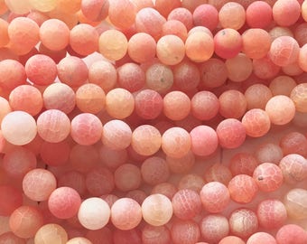 Fire Agate, 8mm Beads, Matte Beads, Cracked Agate Beads, Orange Beads, Agate Beads, Orange Agate Beads, Gemstone Beads, Frosted Beads