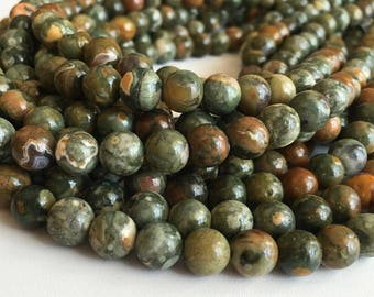 Rhyolite, 8mm Beads, Rainforest Jasper, Green Beads Gemstone Beads Green Gemstone Moss Green 6mm Beads, Green Rhyolite, Jewelry Making Beads