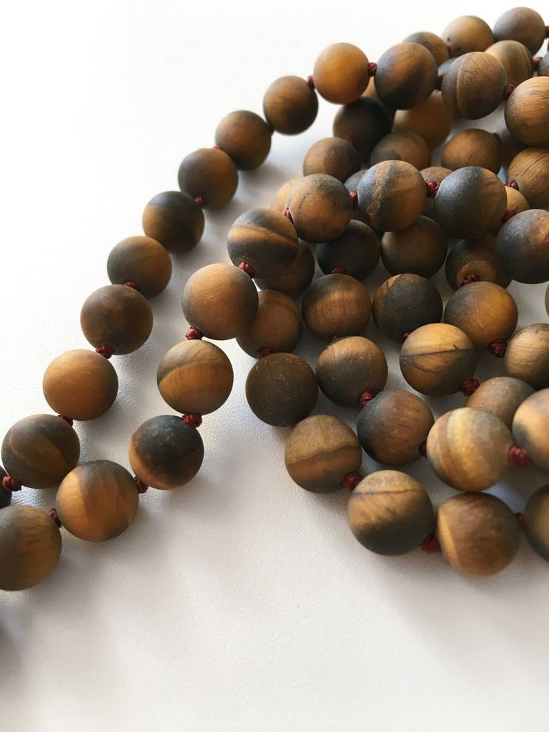 Tiger Eye Mala Necklace, 108 Mala Necklace, 108 Mala Beads, Gemstone Mala, Tiger Eye Mala, Knotted Mala Necklace, Meditation Jewelry, Malas image 3