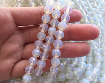 Opal Perlen, Facettierte Perlen, 8 mm Perlen, Edelstein Perlen, Opal Glas, 6 mm Perlen, Opalit, Weißes Opalglas, Milky, Weiße Perlen, 10 mm Perlen