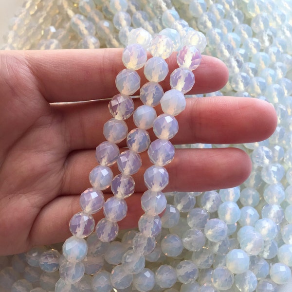 Opal Beads, Faceted Beads, 8mm Beads, Gemstone Beads, Opal Glass, 6mm Beads, Opalite, White Opal Glass, Milky, White Beads, 10mm Beads