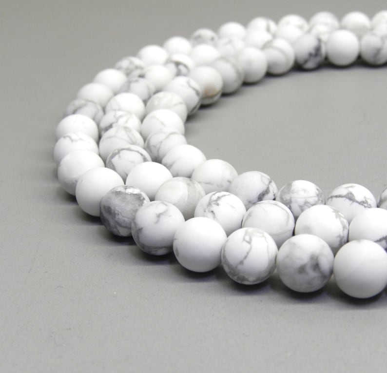 Howlite Beads, Matte Howlite, 8mm Beads, Frosted Beads, White Howlite, White Beads Natural Gemstones 8mm Gemstone Beads, Howlite White Beads zdjęcie 2