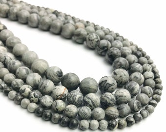 Map Jasper Gray Smooth Round Beads, Gray Round Beads, Loose Beads Full Strand 15”, 4mm 6mm 8mm 10mm 12mm