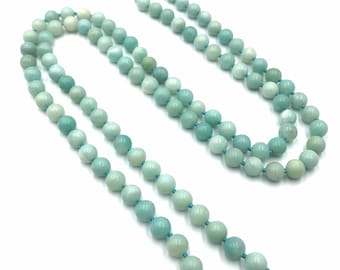 Amazonite Necklace, Beaded Necklace, Beaded Necklaces For Women, Gemstone Necklace Beaded, Jasper Necklace, Hand Knotted Necklace 40 Inches