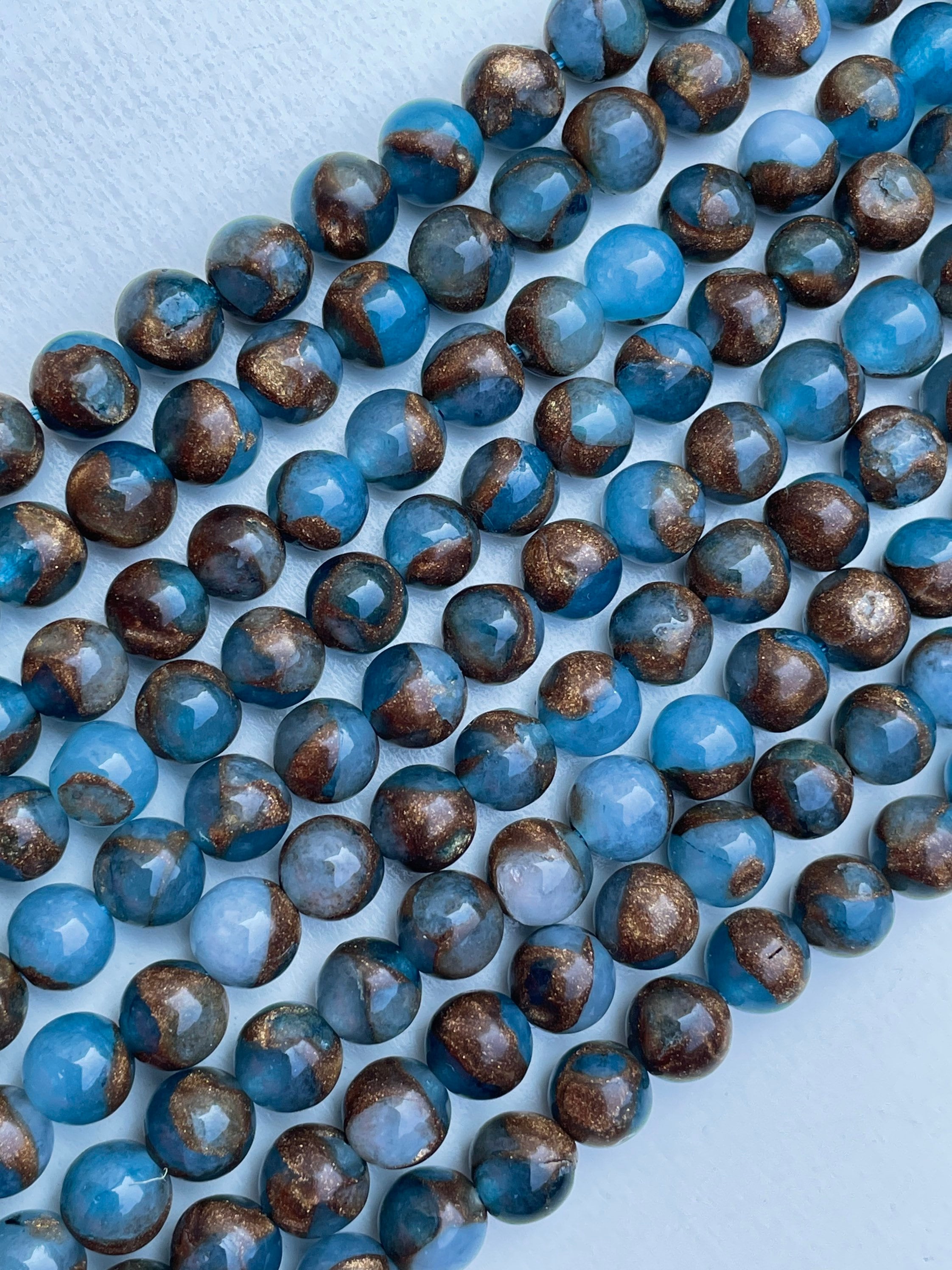 Blue Brown Quartz Blue Beads Blue Color Beads, 8mm Beads Aqua
