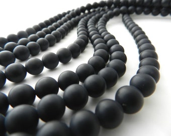 AAA Black Onyx Matte Round Beads, 3mm/4mm/5mm/6mm/8mm/10mm/12mm Full Strand 15.5 Inches, Hole size 0.8mm, Natural Gemstone Beads