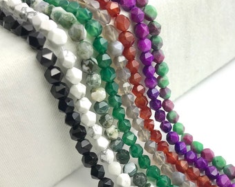 A 8mm Natural Gemstone Beads Faceted Star Cutting 8mm Full Strand 15” Chakra Crystal Beads