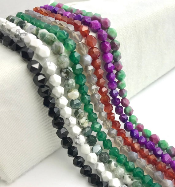 A 8mm Natural Gemstone Beads Faceted Star Cutting 8mm Full Strand 15” Chakra Crystal Beads