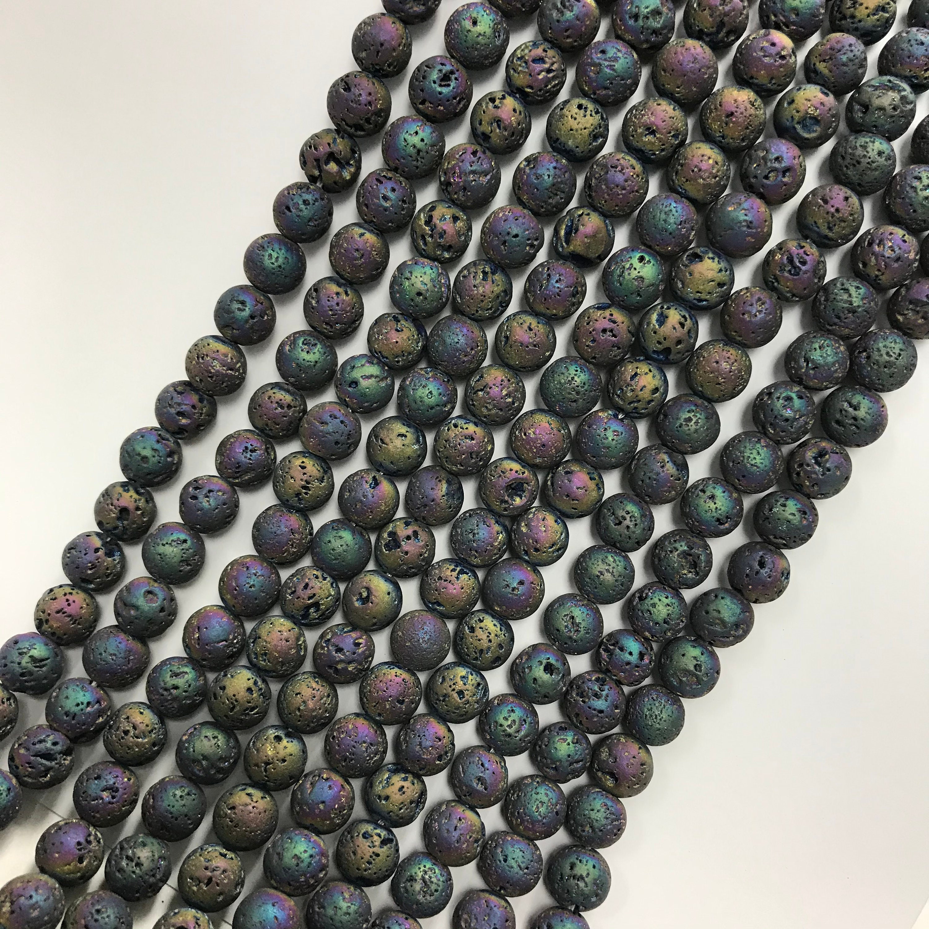 SALE Auflistung 10 mm Lava elektrische runde Perle, Regenbogen Farbe Strang 14,5 Zoll, 8 mm-45 Stück / 10 mm-38 Stück / Loch 0,8 mm, natürliche Lava Perle, Vocanic