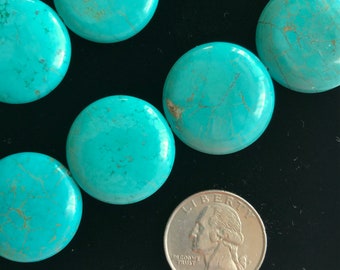 SALE 25mm Howlite Turquoise,Puff Coin Pendant, Pendant Beads, Flat Beads Gemstone Beads,Beads for Jewelry Making, Coin Beads,Loose Beads