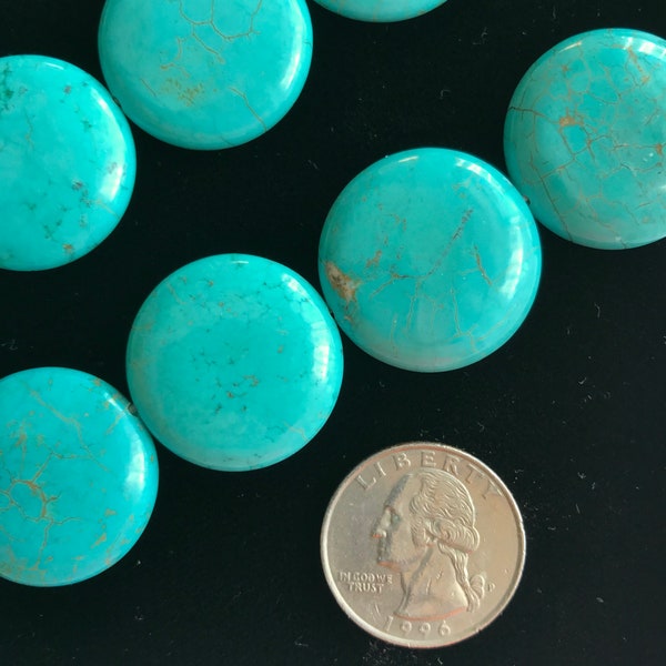 SALE 25mm Howlite Turquoise,Puff Coin Pendant, Pendant Beads, Flat Beads Gemstone Beads,Beads for Jewelry Making, Coin Beads,Loose Beads