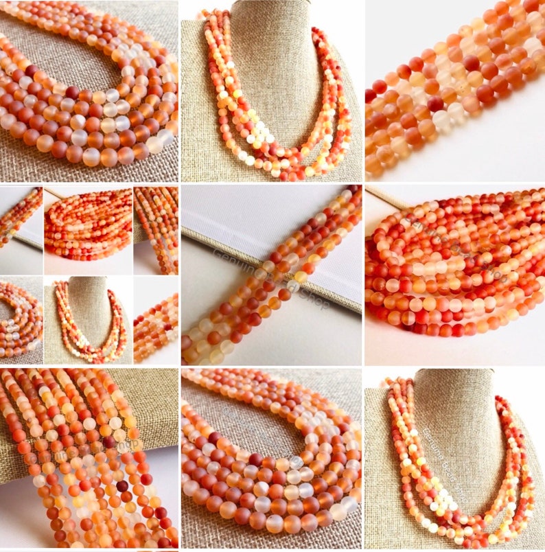 Natural Carnelian Beads, Matte Beads, Orange Carnelian, Carnelian Beads, Autumn Beads, Fall Beads Orange Beads Frosted Beads Orange Gemstone image 5