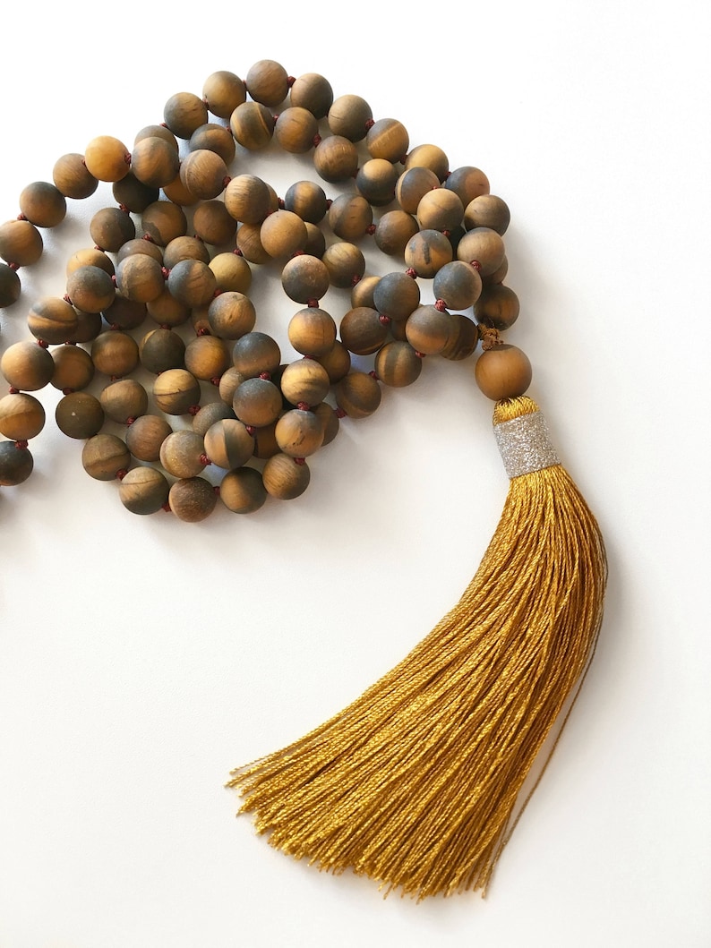 Tiger Eye Mala Necklace, 108 Mala Necklace, 108 Mala Beads, Gemstone Mala, Tiger Eye Mala, Knotted Mala Necklace, Meditation Jewelry, Malas image 1