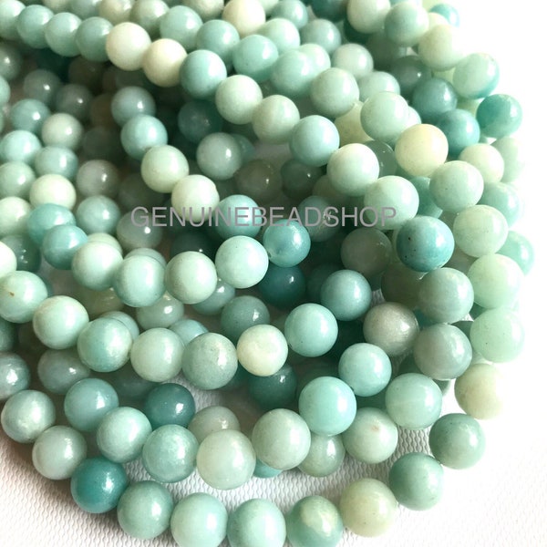 Amazonite Smooth Natural Gemstone Round Beads. 4mm/6mm/8mm/10mm. Light&Dark Blue Color, 15mm Inches, Hole 0.8mm