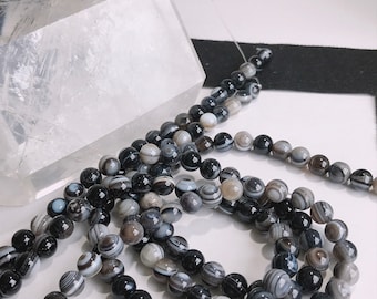 8mm/10mm Genuine Black Eye Agate Beads, Smooth 8mm Round Beads, Gemstone Beads, Full Strand 15 Inches, Hole Size 1mm.